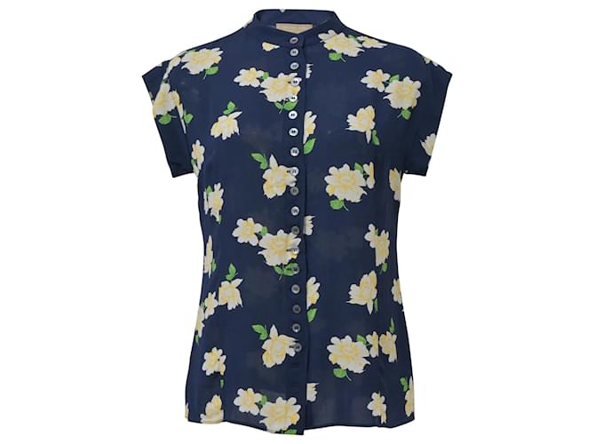 Blusa bottonata con stampa floreale Michael Kors in seta blu navy  ref.1423500