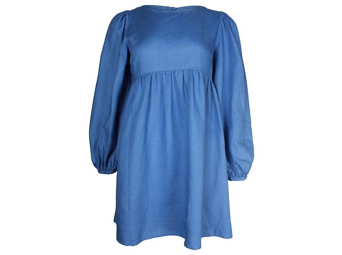 Reformation Ramone Langarm-Minikleid aus blauer Leinen