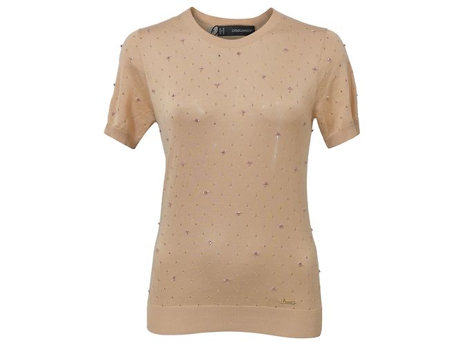 Dsquared2 Top aus nude Baumwolle mit Perlenverzierung Braun Fleisch