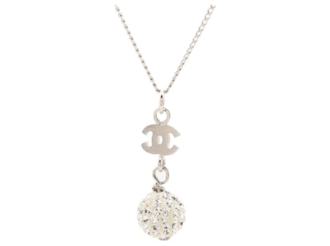 Chanel Silver CC necklace with rhinestone detail drop Silvery  ref.1423684