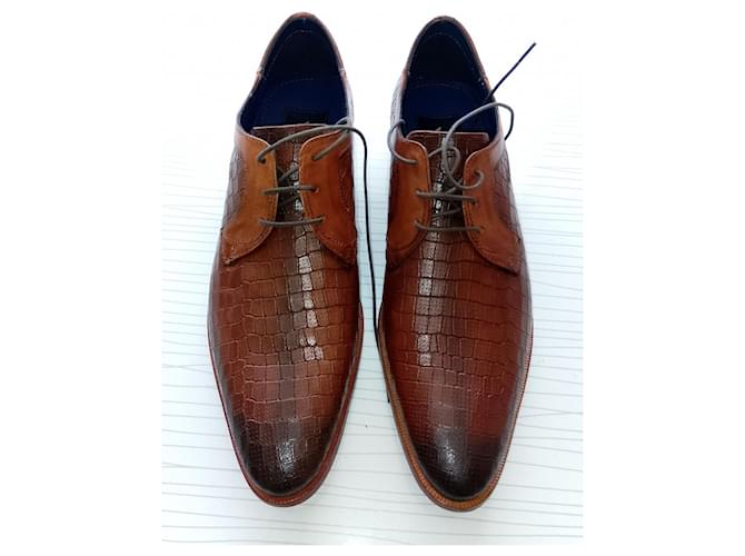 Autre Marque Alligator Print Cognac Lace up Men's Derbys Formal Shoes Brown Leather  ref.1423725