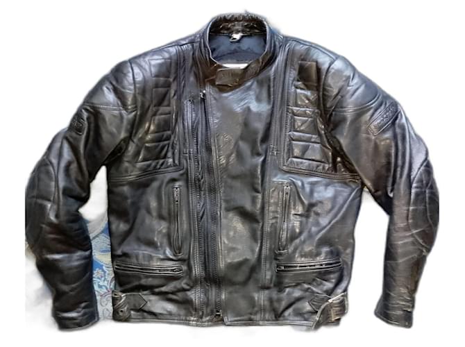 Autre Marque 80s Double Breasted Motorcycle Biker Cruiser Rider Chopper Twin Track Fully Zipped Leather Jacket Black  ref.1423726