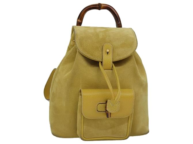 Bolsa de mão em camurça GUCCI Bamboo Amarelo 003 1705 0030 Auth ep4483 Suécia  ref.1423797