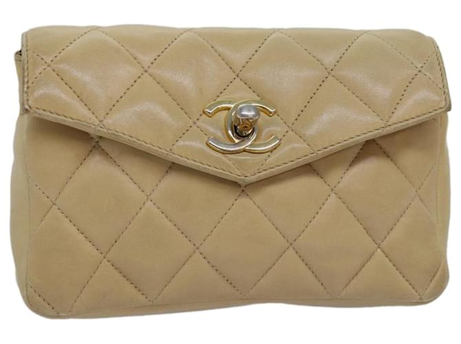 CHANEL Matelasse Waist bag Lamb Skin Beige CC Auth bs15008  ref.1423810