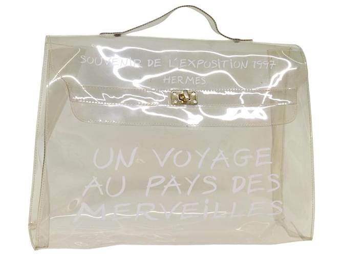 Hermès HERMES Bolsa de Mão Kelly em Vinil Transparente Auth 77430 Poliuretano  ref.1423813