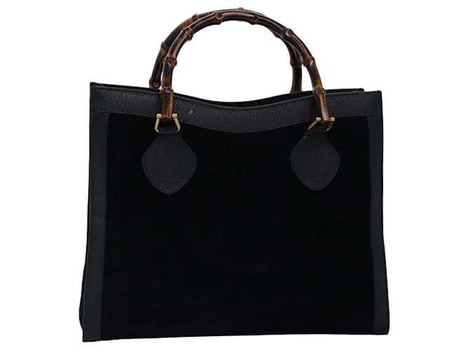 GUCCI Bamboo Tote Bag Suede Leather Black Auth ep4462  ref.1423849