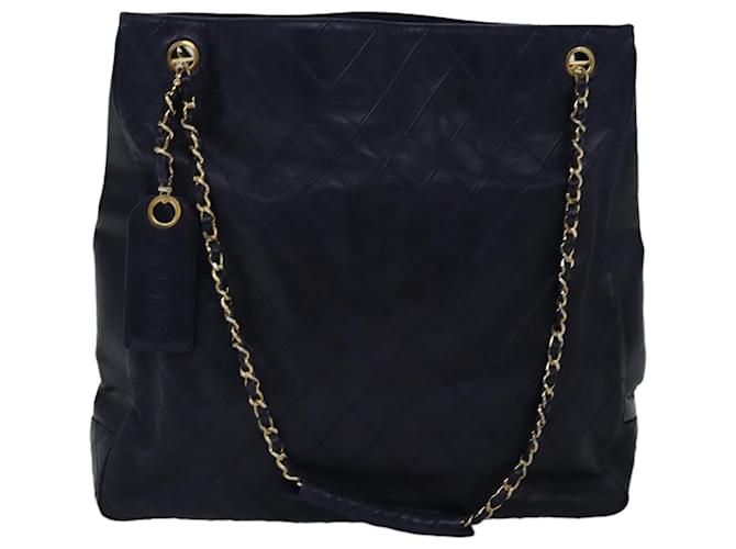 CHANEL Sac à épaule à chaîne bicolore en cuir d'agneau bleu marine CC Auth bs15105  ref.1423851