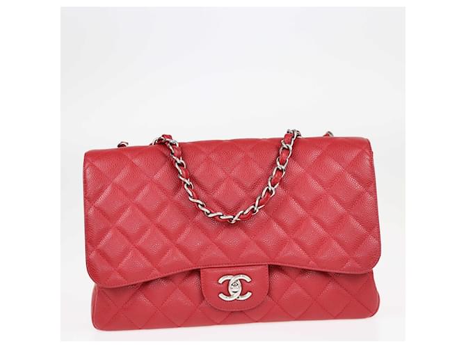 Chanel Red Caviar Jumbo Classic Single Flap Shoulder Bag Leather  ref.1424002