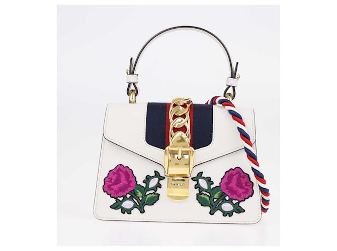 Bolsa de mão Gucci Off White Mini Web Sylvie Branco Couro  ref.1424008