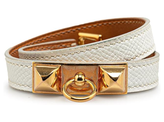 White Hermès Epsom Rivale Double Tour Bracelet Leather  ref.1424048