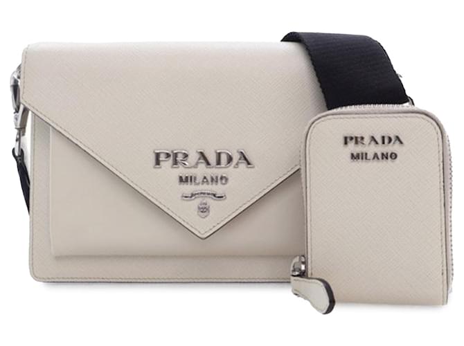 Bolsa crossbody mini envelope Saffiano branca da Prada Branco Couro  ref.1424049