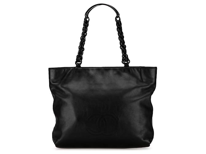 Sac à main chaîne en agneau noir Chanel CC Cuir  ref.1424057