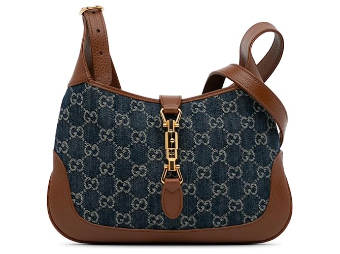 Bolsa transversal Gucci Small GG Denim Jackie 1961 azul Couro  ref.1424067