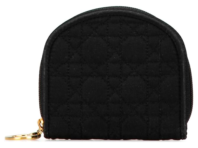 Porte-monnaie zippé en coton Cannage noir de Dior  ref.1424081