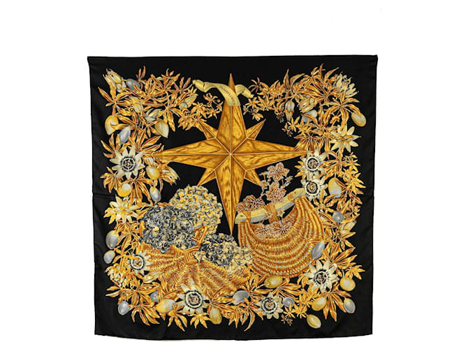 Black Hermès Passiflores Silk Scarf Scarves  ref.1424087