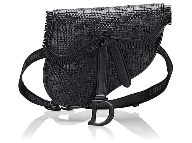 Black Dior Ultra Matte Woven Saddle Belt Bag Leather  ref.1424093