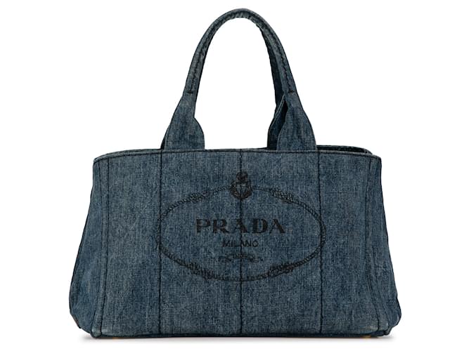 Blue Prada Denim Canapa Logo Satchel  ref.1424097