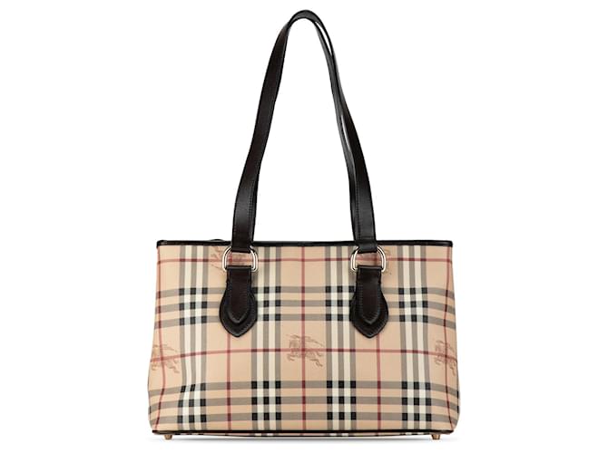 Beige Burberry Haymarket Check Tote Leather  ref.1424102