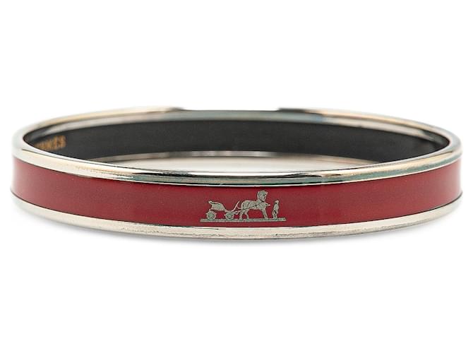 Red Hermès Narrow Caleche Enamel Bangle Costume Bracelet Metal  ref.1424135