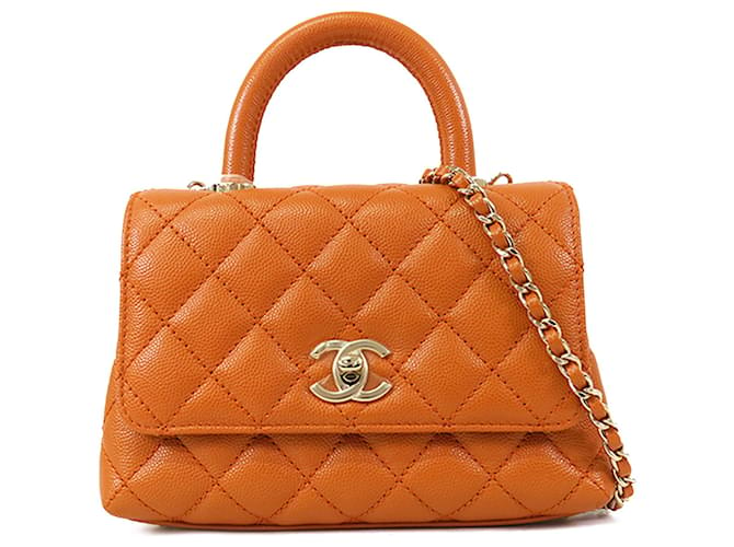 Orange Chanel Extra Mini Caviar Coco Top Handle Satchel Leather  ref.1424138