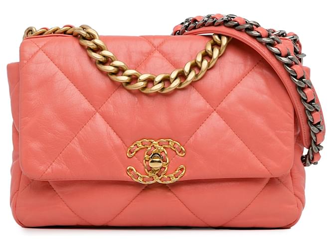 Pink Chanel Medium Lambskin 19 Flap Satchel Leather  ref.1424141