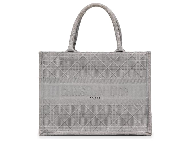 Bolsa Tote Dior Medium Cannage Bordado Cinza Vermelho Lona  ref.1424144