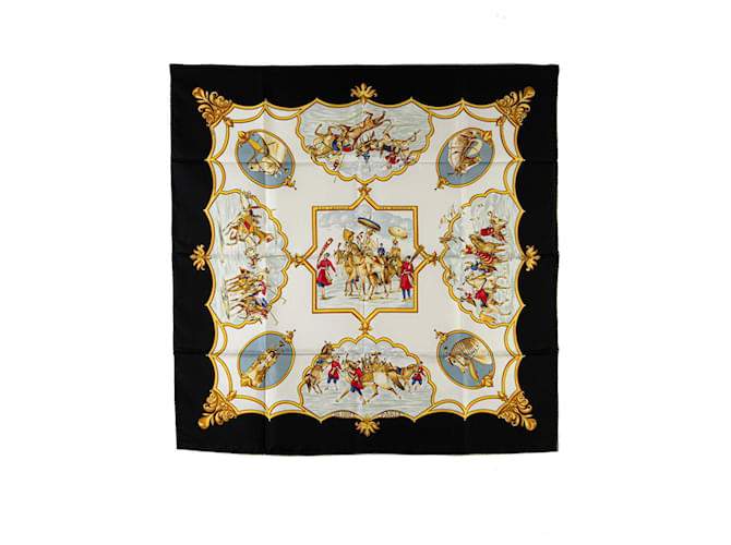 Écharpe en soie Hermès Les Chevaux des Moghols blanche  ref.1424149