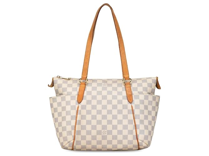 Weiße Louis Vuitton Damier Azur Totally PM Tote Tasche Leder  ref.1424152