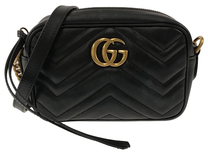 Schwarze Gucci Mini GG Marmont Matelassé Umhängetasche Leder  ref.1424159