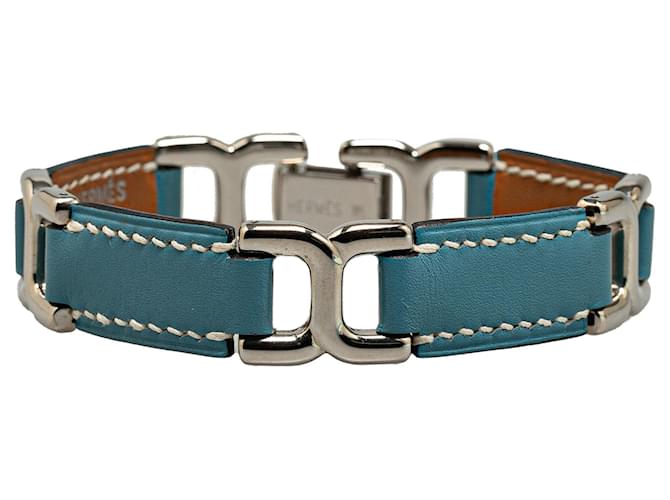 Blue Hermès Leather Place Beauvau Bracelet  ref.1424173