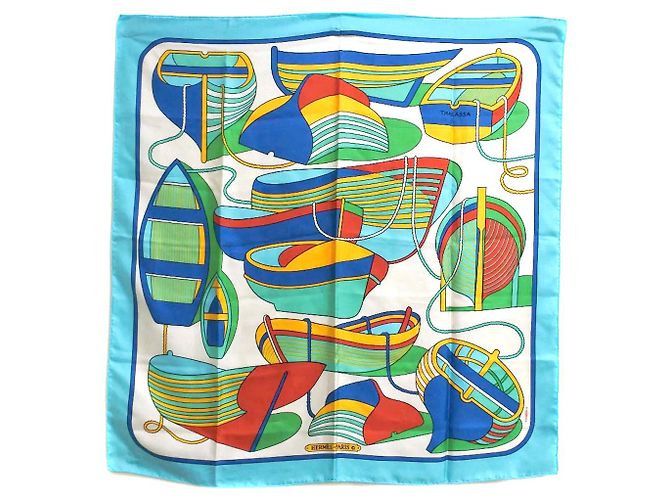 Bufanda Hermès Carré 90 "THALASSA" 100% Seda Azul
