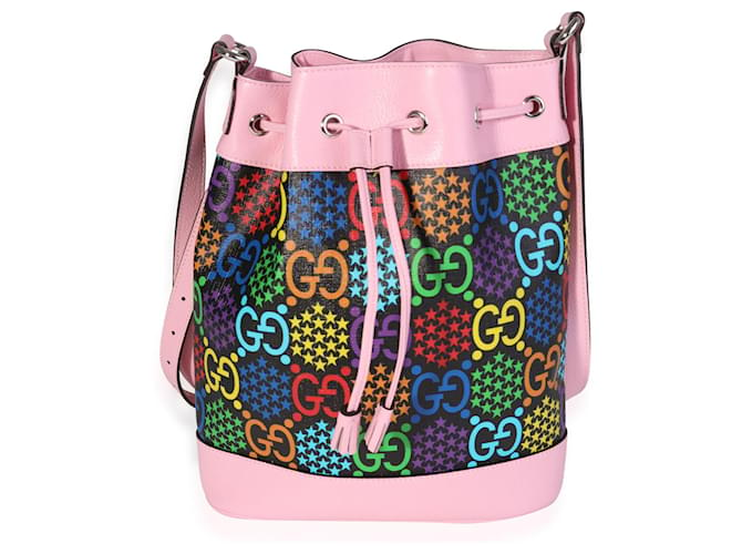 Borsa a secchiello psichedelica in tela rivestita multicolore e pelle rosa Gucci  ref.1424247