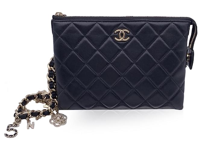 Chanel Pochette Clutch en Cuir Matelassé Noir Cocp Charms 2021 Toile  ref.1424254