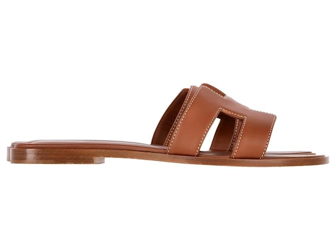 Hermès Oran Flat Slides in Brown Leather Red  ref.1424264