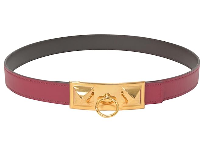 Hermès Rivale Reversible 90 Belt in Burgundy Leather  Red Dark red  ref.1424321