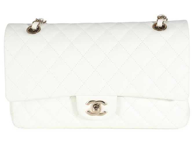 Sac à main Chanel en caviar matelassé blanc moyen classique à double rabat Cuir  ref.1424379