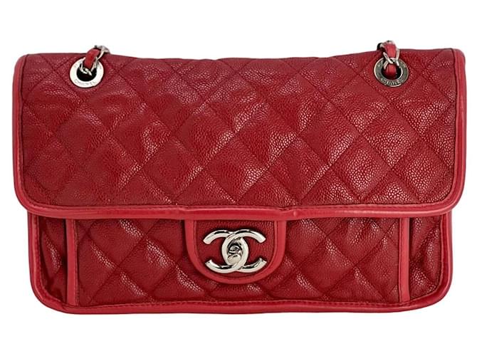 Chanel Caviar Matelassé Moyen Flap Rouge Riviera Française Cuir  ref.1424399