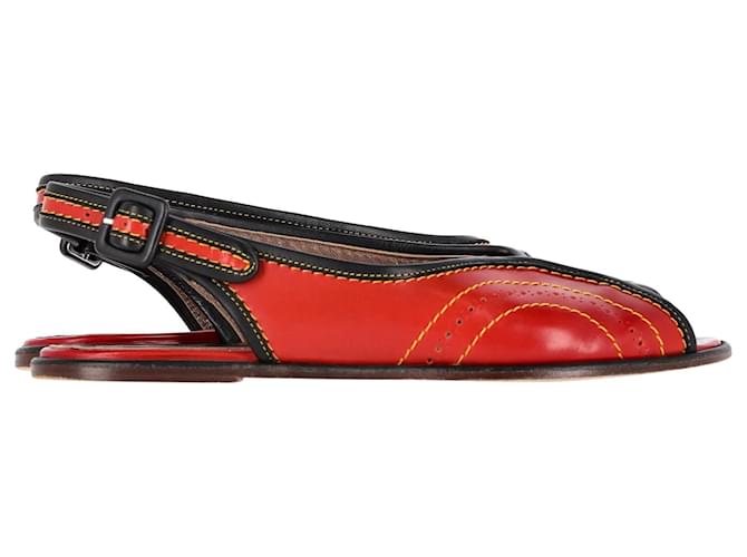 Marni Slingback Peep Toe Flats in Red Leather Dark red  ref.1424403