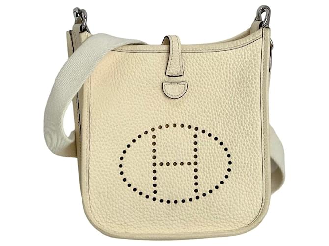 Hermès Bolsa transversal Hermes Taurillon Clemence evelyne TPM Nata Branca Branco Couro  ref.1424412