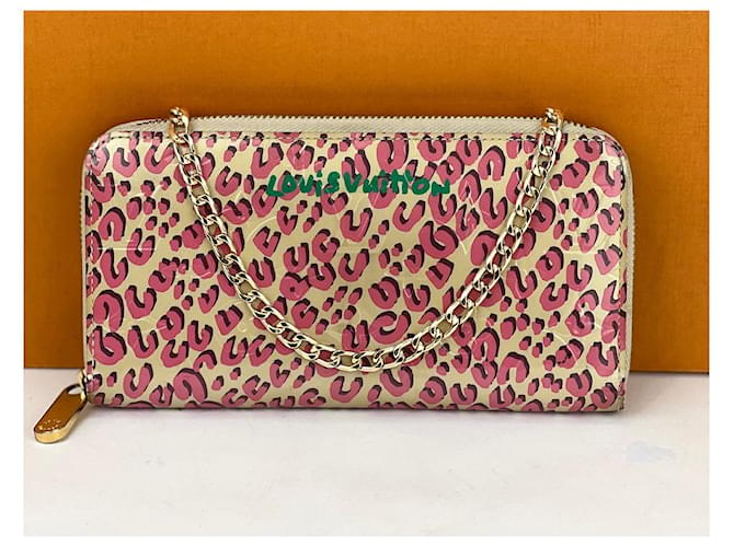 Louis Vuitton Wallet Zippy Stephan Sprouse Vernis Leopard W/Added Chain Crossbody Pre owned Pink Leather Patent leather  ref.1424423