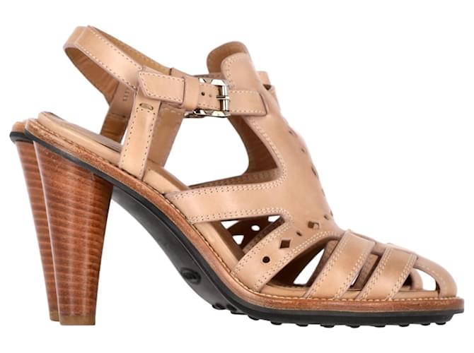 Tod's Strappy T Strap Sandals in Brown Leather Red  ref.1424429