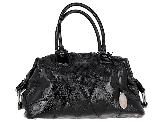 Bolso de Hombro Acolchado Tod's en Cuero Patente Negro Charol  ref.1424434