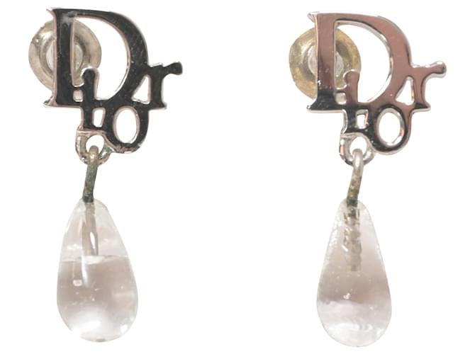 Dior Clear Teardrop Drop Earrings in Silver Metal Silvery Metallic  ref.1424454