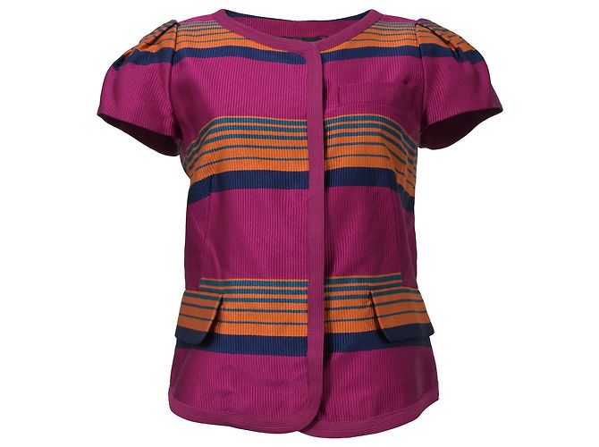 Marc by Marc Jacobs Striped Short Sleeve Blouse in Multicolor Polyester