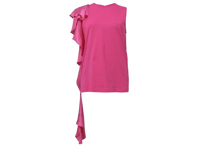Top senza maniche in cotone rosa con dettagli a volant MSGM Marrone