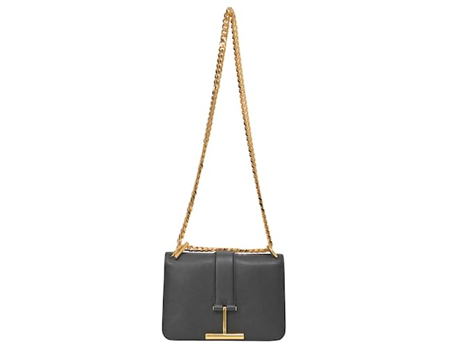 Tom Ford Tara Chain Shoulder Bag in Black Leather  Pony-style calfskin  ref.1424480