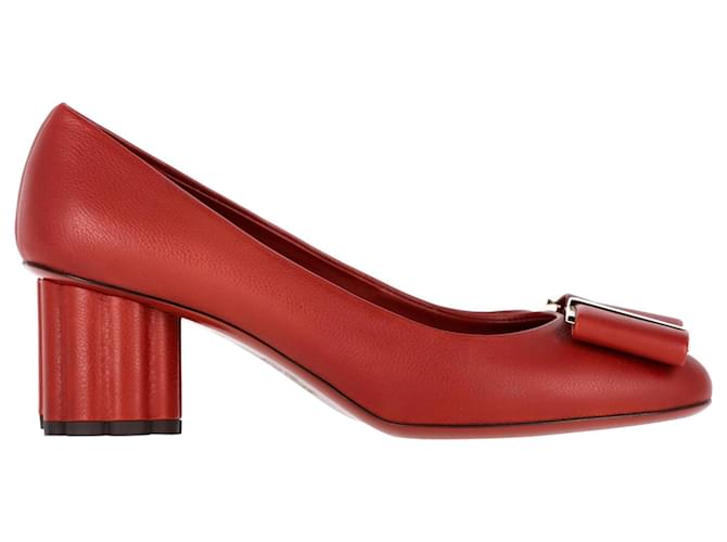 Autre Marque Salvatore Ferragamo Vara Bow Pumps in Red Leather   ref.1424492