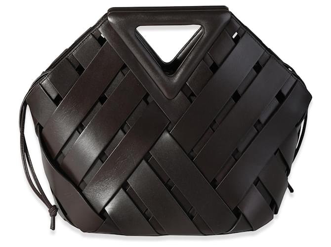 Bottega Veneta Dark Brown Leather V Woven Drawstring Tote