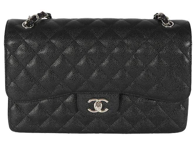 Classique Sac à main Chanel Black Caviar Jumbo Classic Double Flap Cuir Noir  ref.1424526