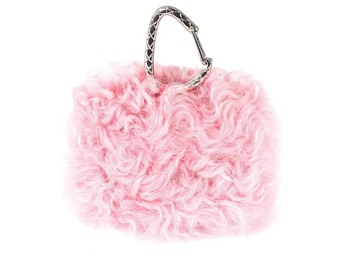 Chanel Pink Shearling Lambskin Jewel Hook Card Holder Fur  ref.1424533